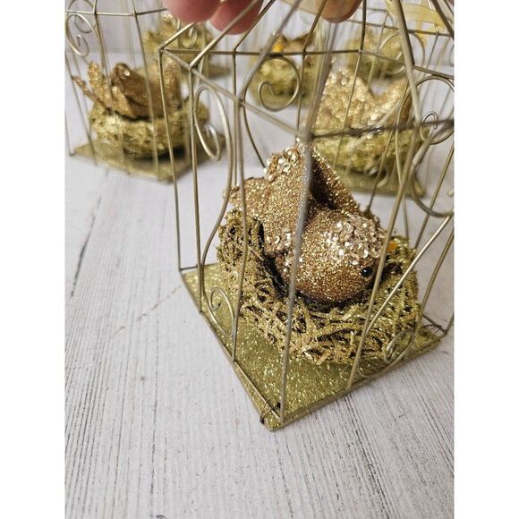Gold cage bird ornament decor Xmas tree set lot of nine - Picture 4 of 9